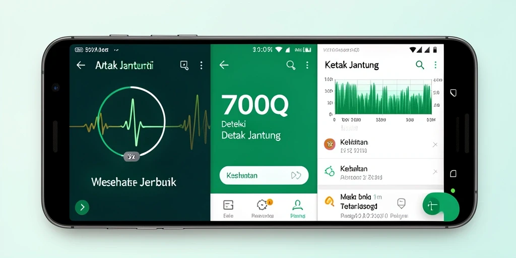 Tampilan aplikasi 700Q menunjukkan data detak jantung secara real-time.