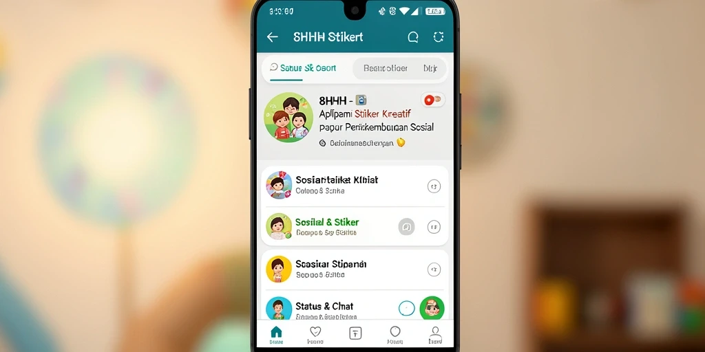 Tampilan antarmuka aplikasi 8HHH dengan stiker kreatif.