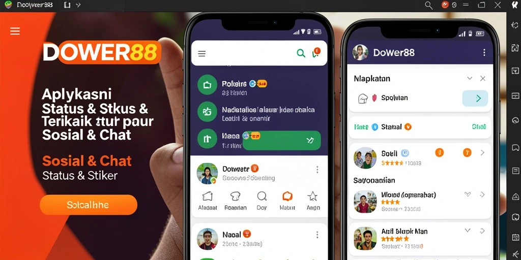 Antarmuka DOWER88 dengan stiker menarik untuk Sosial & Chat.