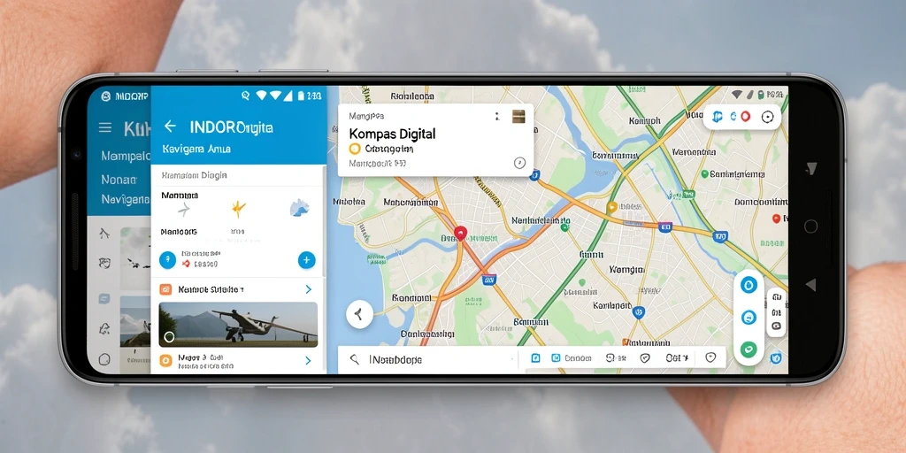 Antarmuka aplikasi INDORP menampilkan kompas digital yang jelas dan informatif.