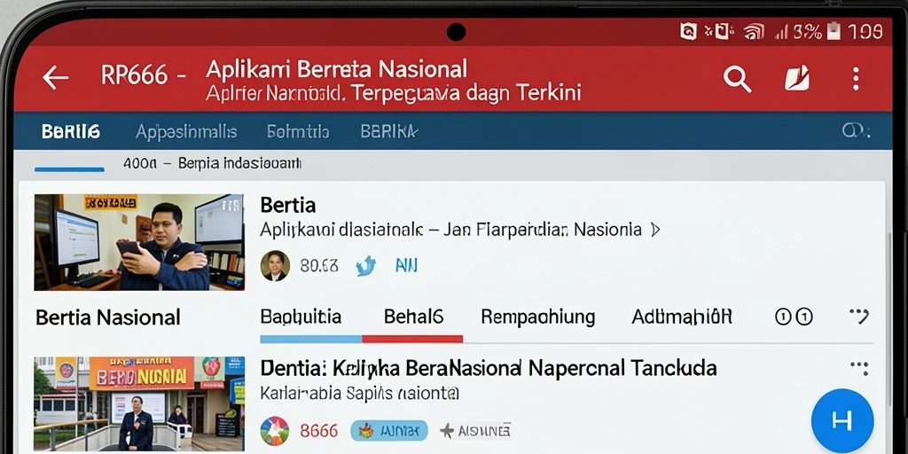Antarmuka aplikasi RR666 menampilkan berita nasional terkini.