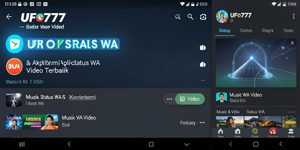 Tampilan antarmuka utama aplikasi UFO777 dengan video status yang menarik.
